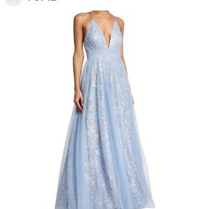 Aiden by Aiden Maddox Blue Lace Gown